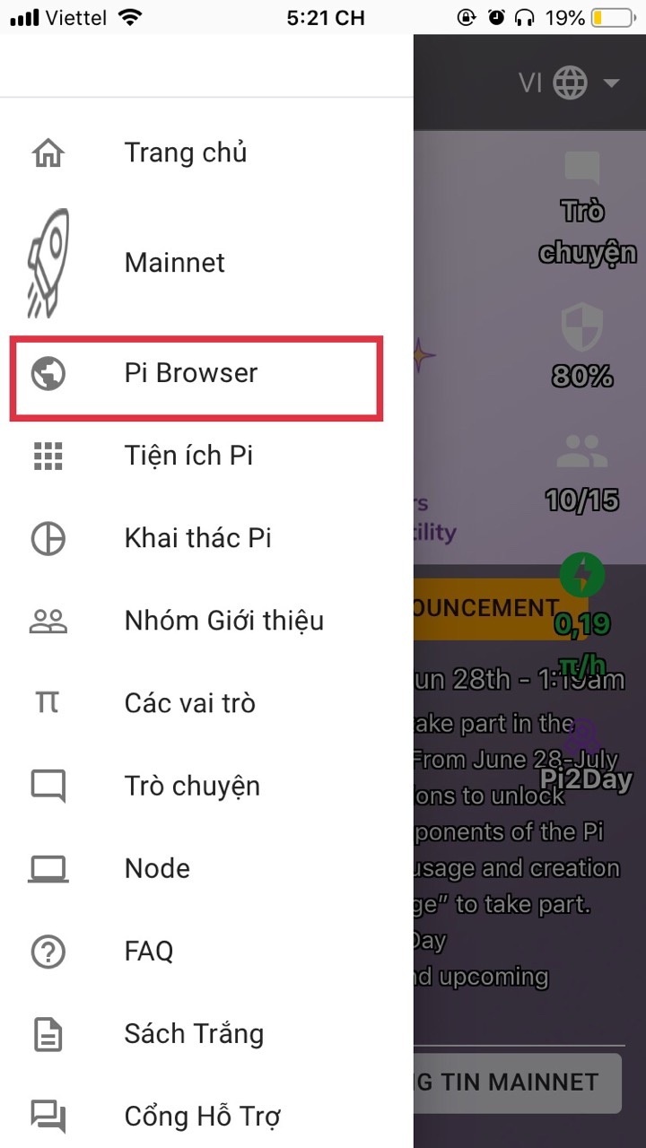 Chọn Pi Browser trên Pi Network