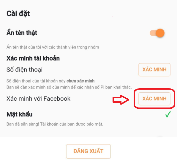 Xác minh tài khoản bằng FB