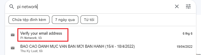 Tìm kiếm thư gửi từ Pi Network
