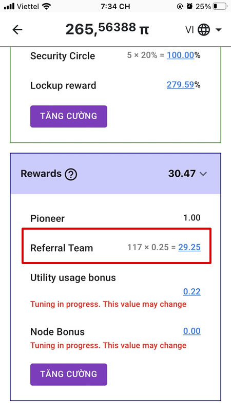 Reward: Referral Team, Utility Usage bonus, Node bonus
