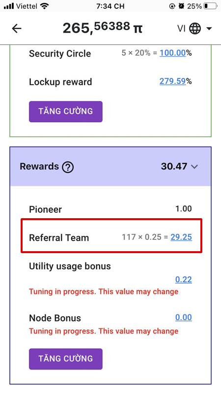 Tăng tốc độ đào Pi với Refferal(ref) Team Reward