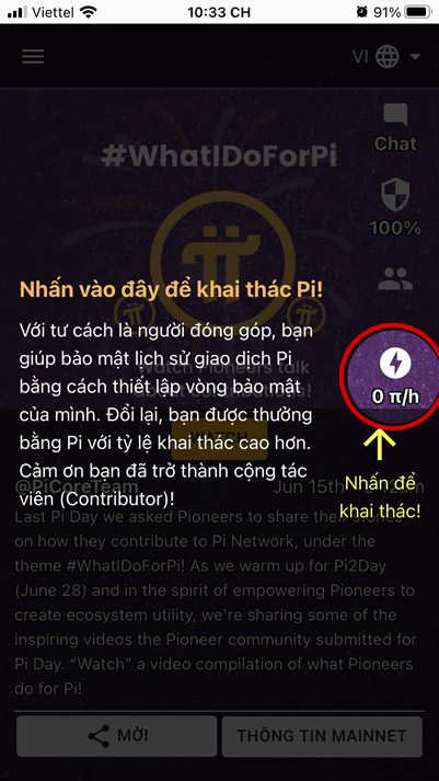 Nhấp tia sét để tạo phiên khai thác Pi mới