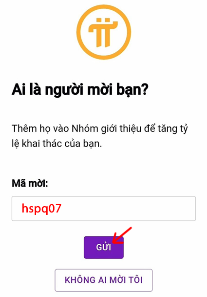 Nhập mã mời để nhận thưởng 1 Pi và tăng 25% tốc độ khai thác Pi