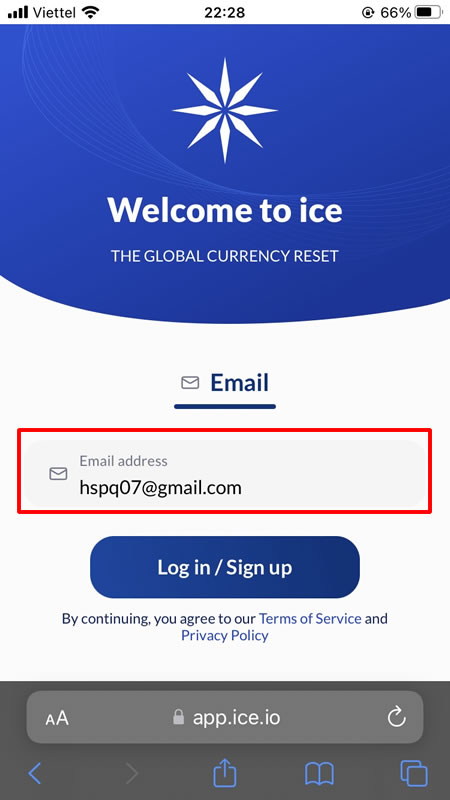 Nhập email đã dùng để đăng ký tài khoản ICE của bạn